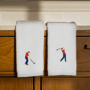 Luxus cotton bath towels with embroidered retro sports motifs