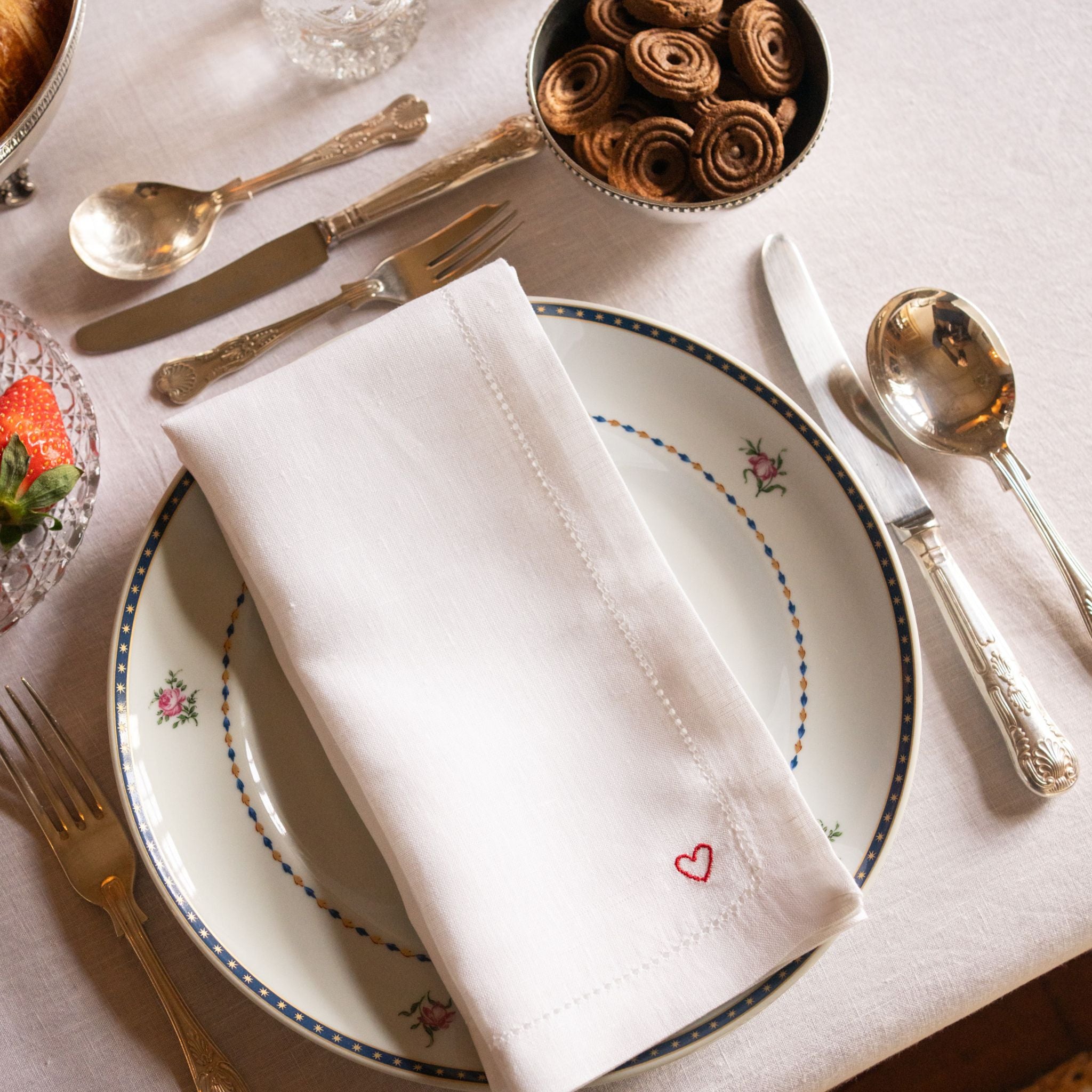 Serviettes de table Mafra avec broderie en forme de cœur