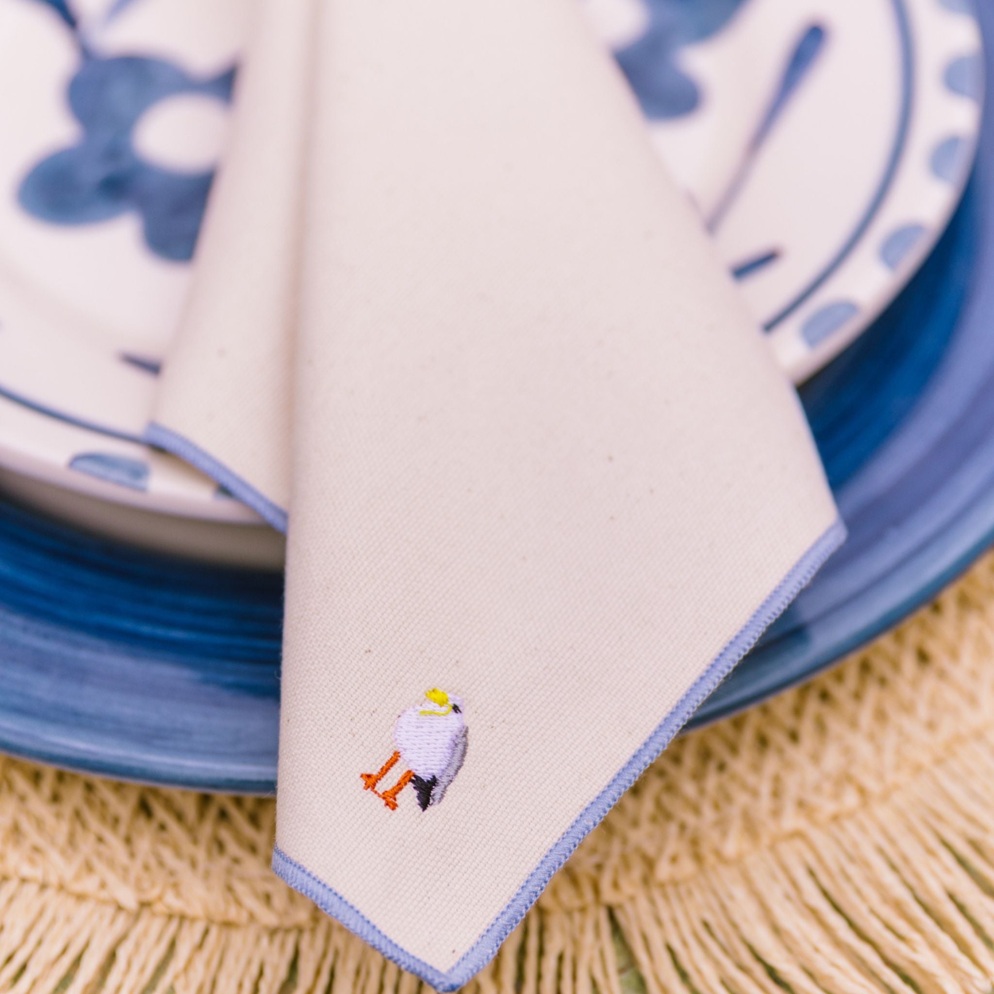 Serviettes de table Nazaré écrues avec broderie d'été