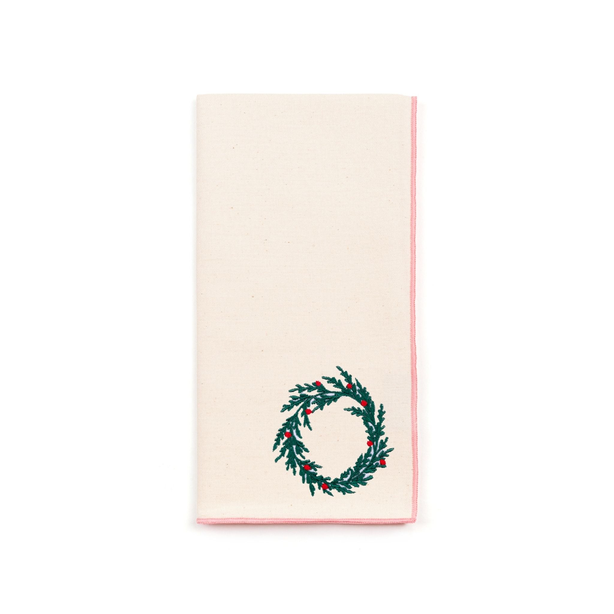 Ecru Nazaré napkins with christmas tree and wreath embroidery