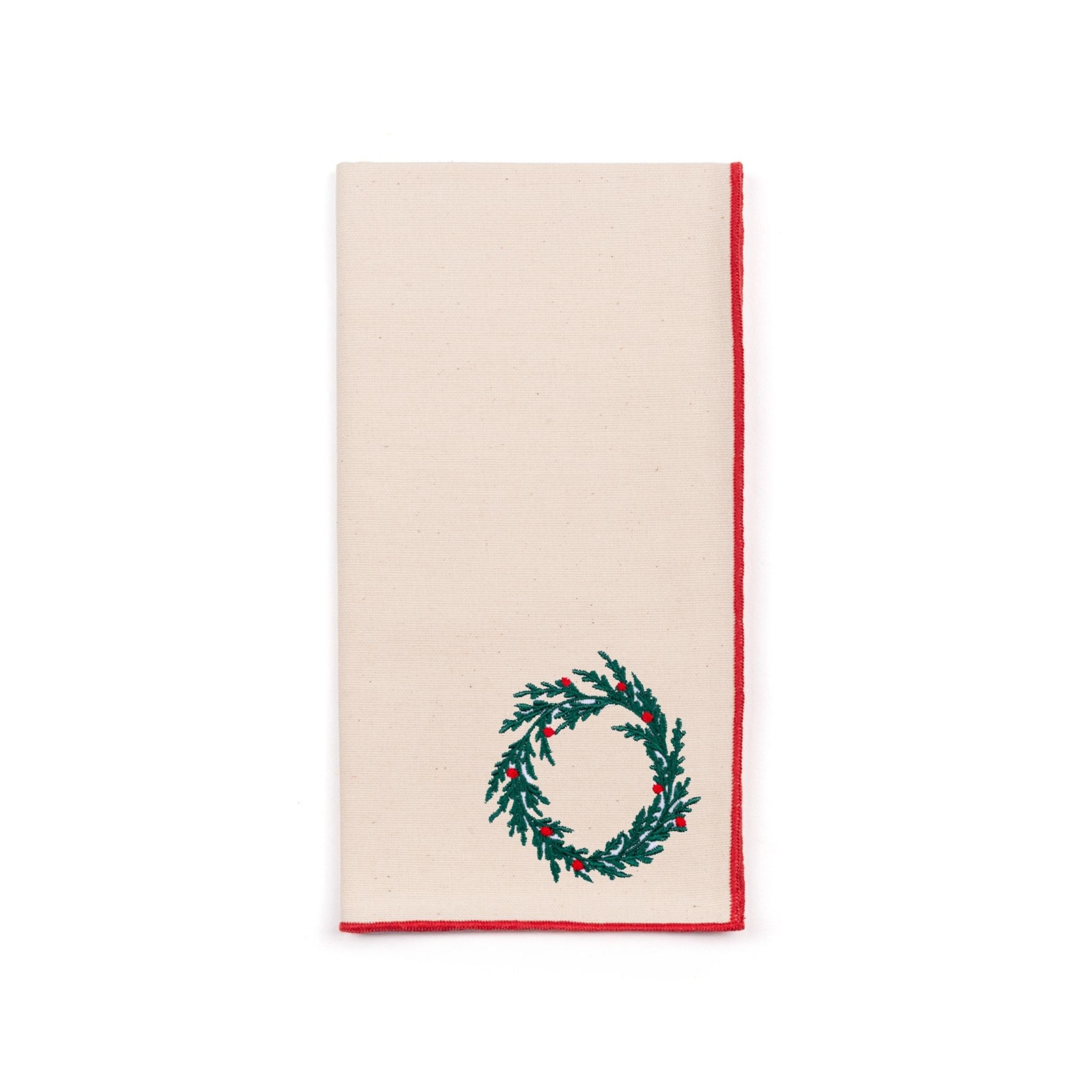 Ecru Nazaré napkins with christmas tree and wreath embroidery