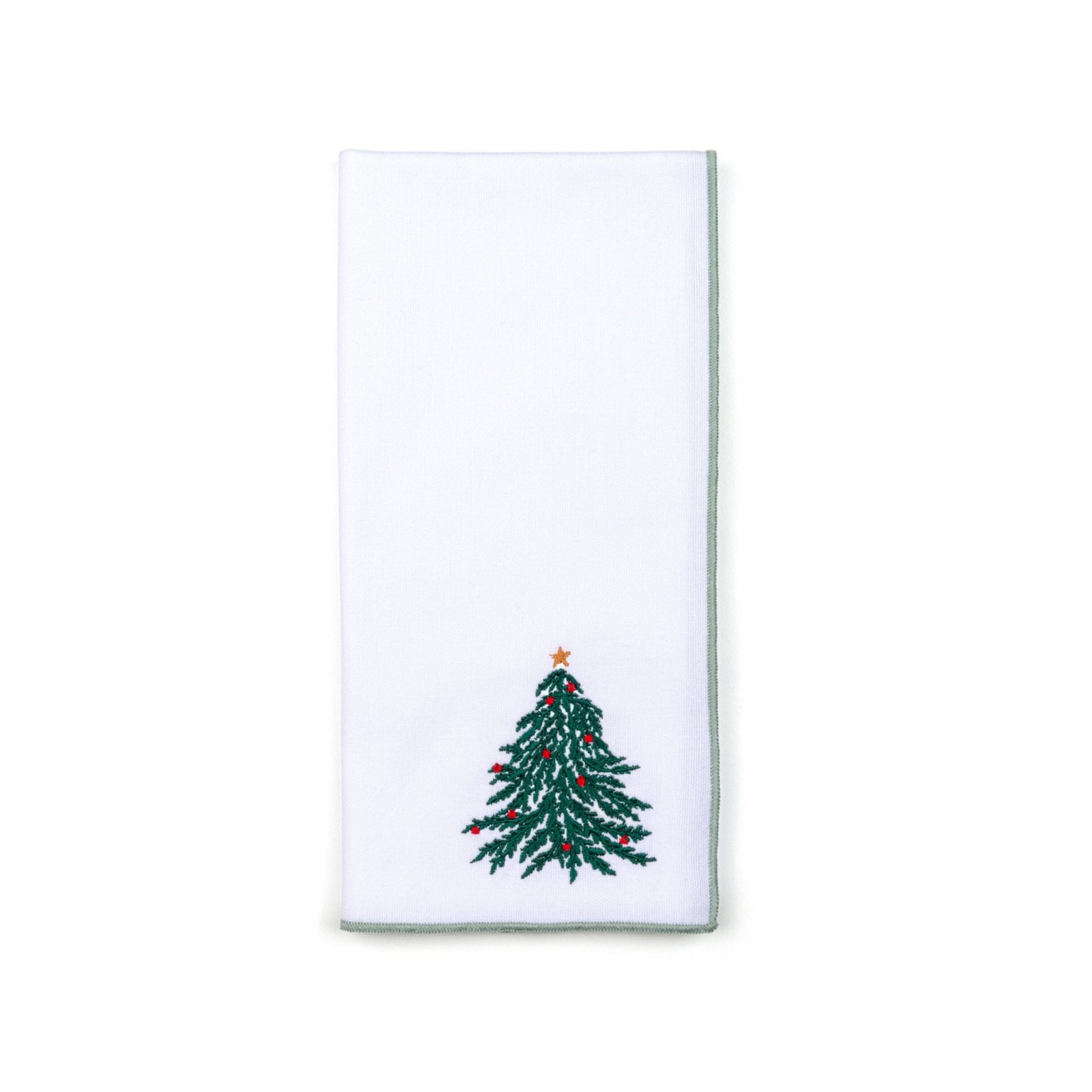 White Nazaré napkins with christmas tree and wreath embroidery