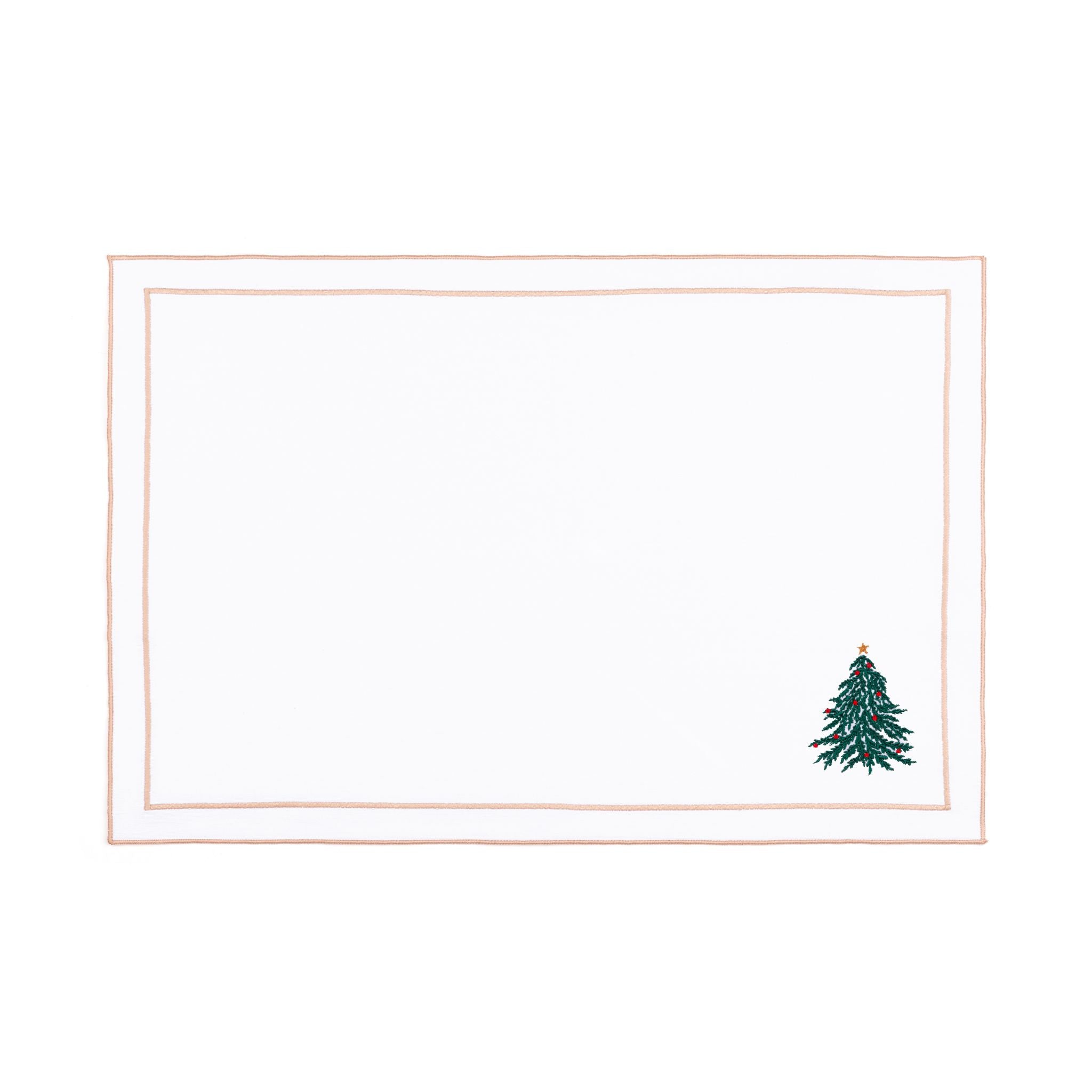 Nazaré white cotton table linen with embroidered Christmas tree and wreath - Torres Novas