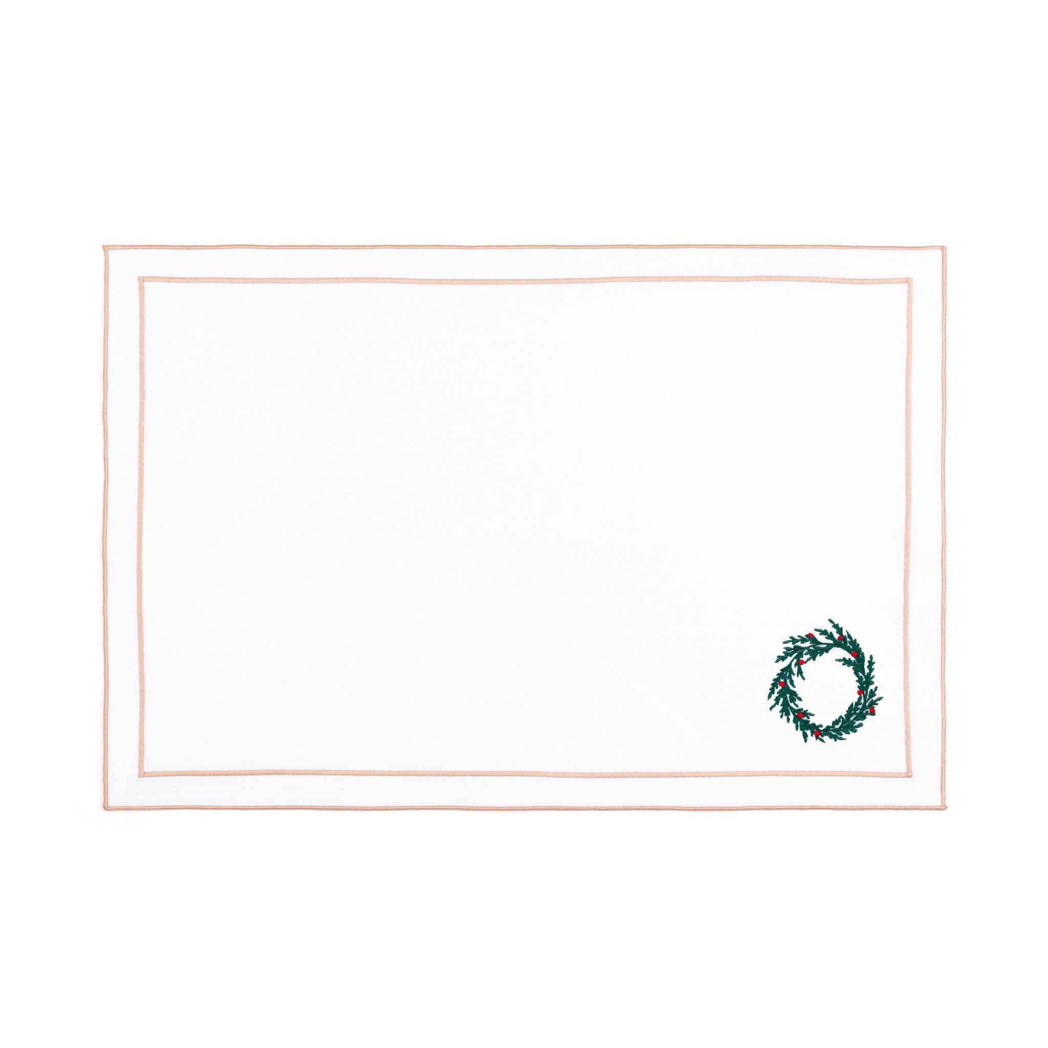Nazaré white cotton table linen with embroidered Christmas tree and wreath - Torres Novas