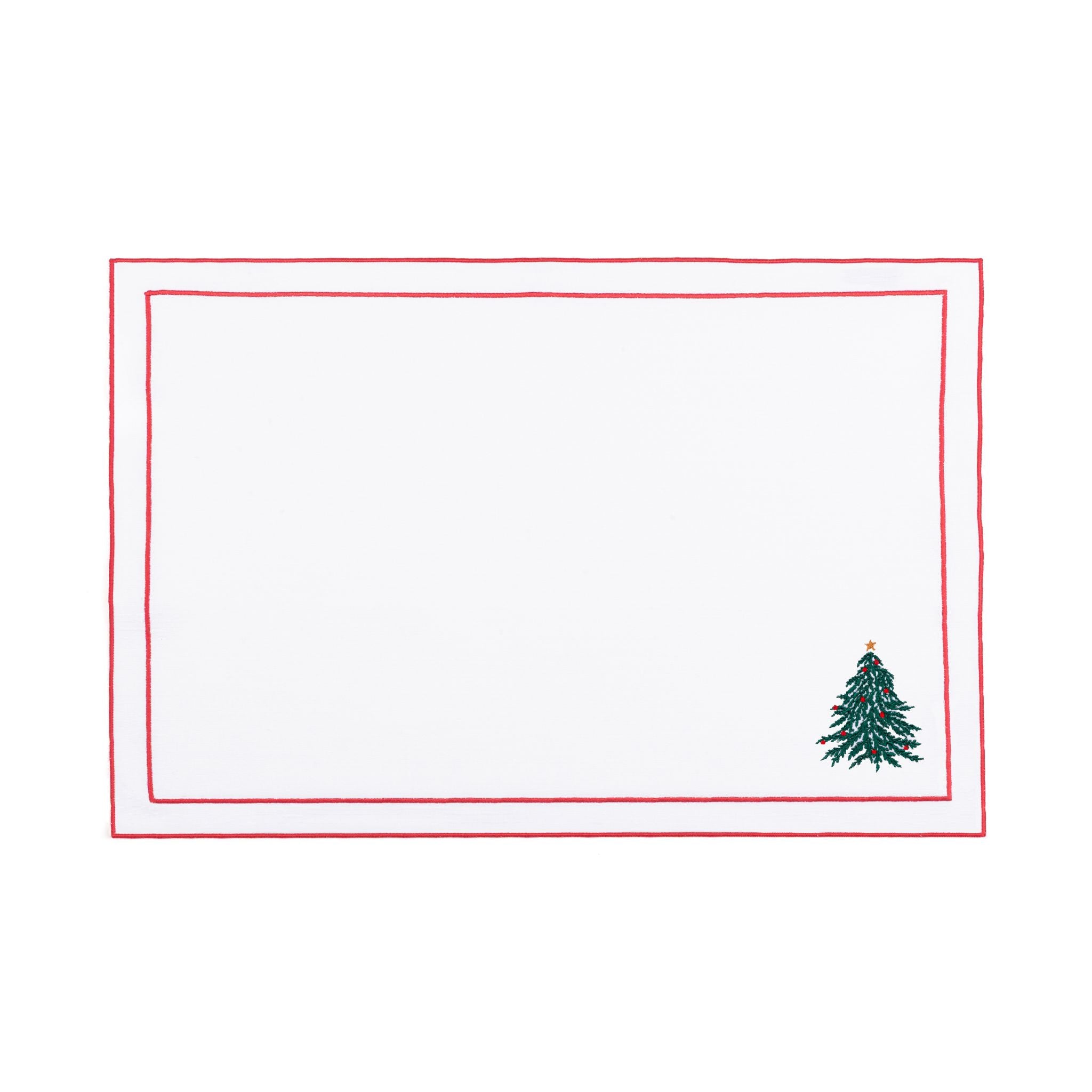 Nazaré white cotton table linen with embroidered Christmas tree and wreath - Torres Novas