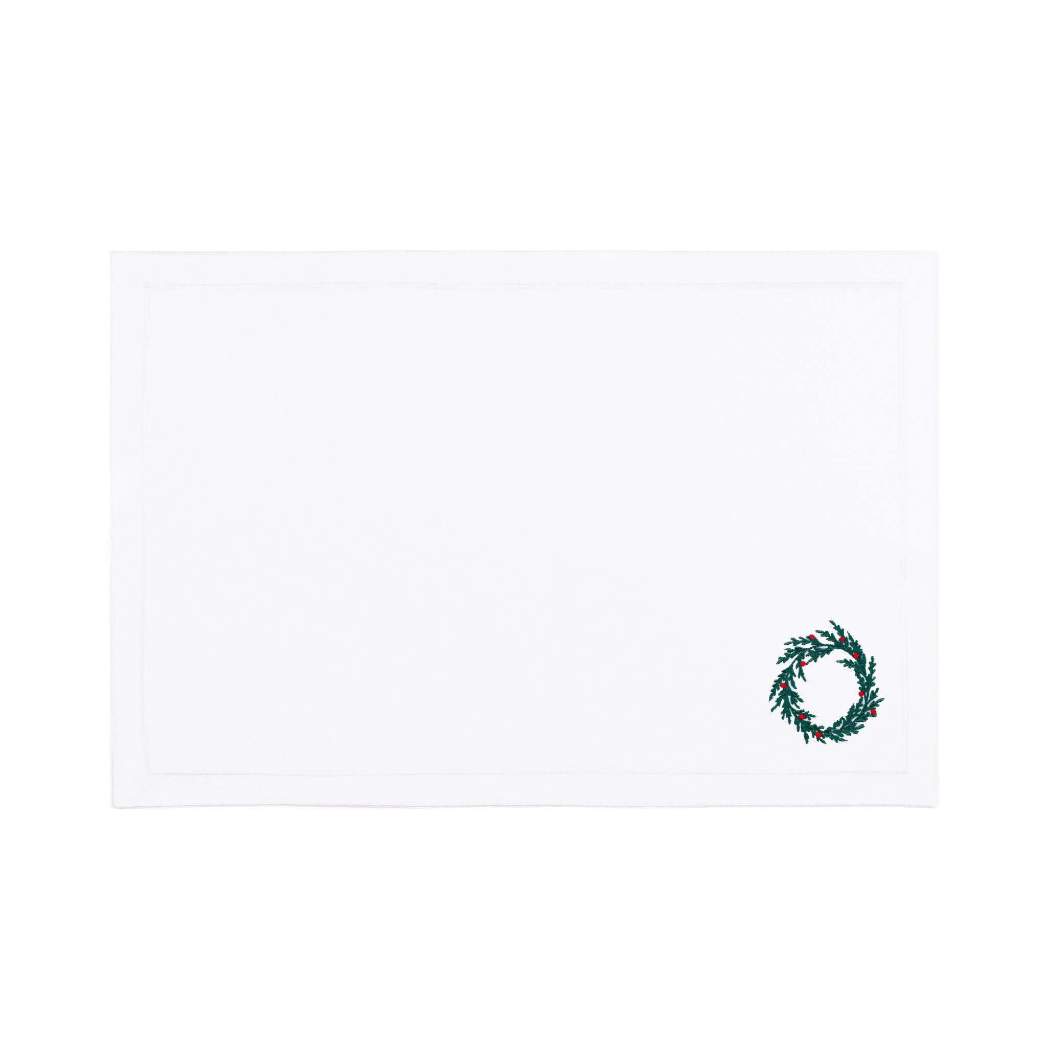 Nazaré white cotton table linen with embroidered Christmas tree and wreath - Torres Novas