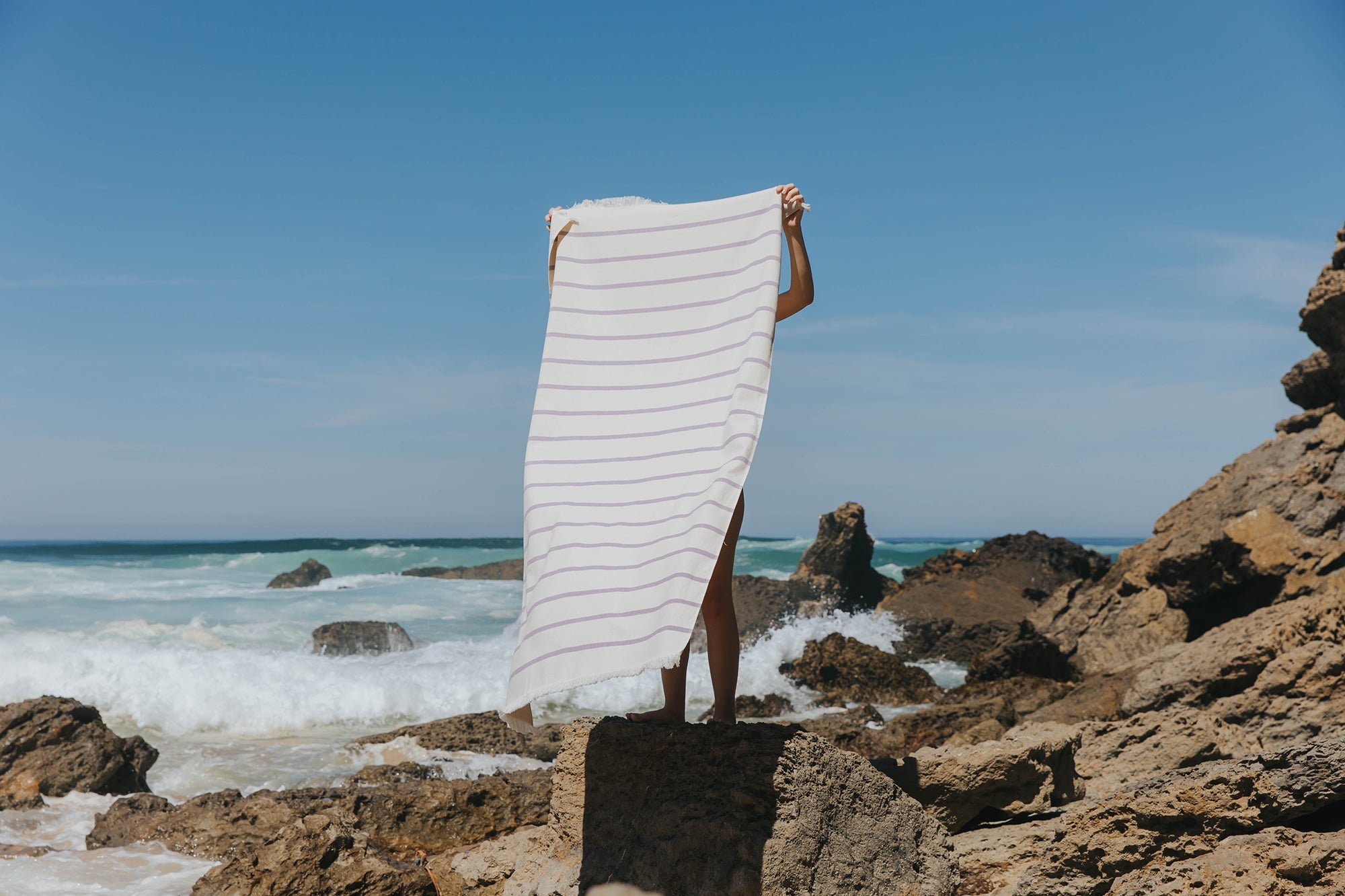 Lavender horizontal stripes beach towel - Torres Novas